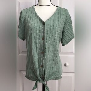 Weatherproof Vintage Green Button-Down tie front Women's Top